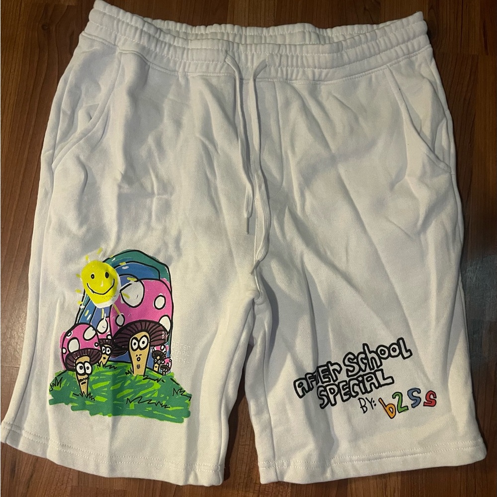 White Graphic Men's Athletic Shorts B2SS brand after school special